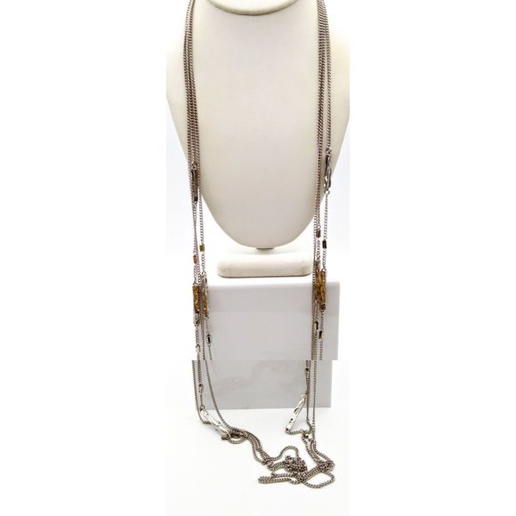 Charming Charlie Multi Strand Chain Necklace, Vintage Super Long Silver Tone - Picture 1 of 3
